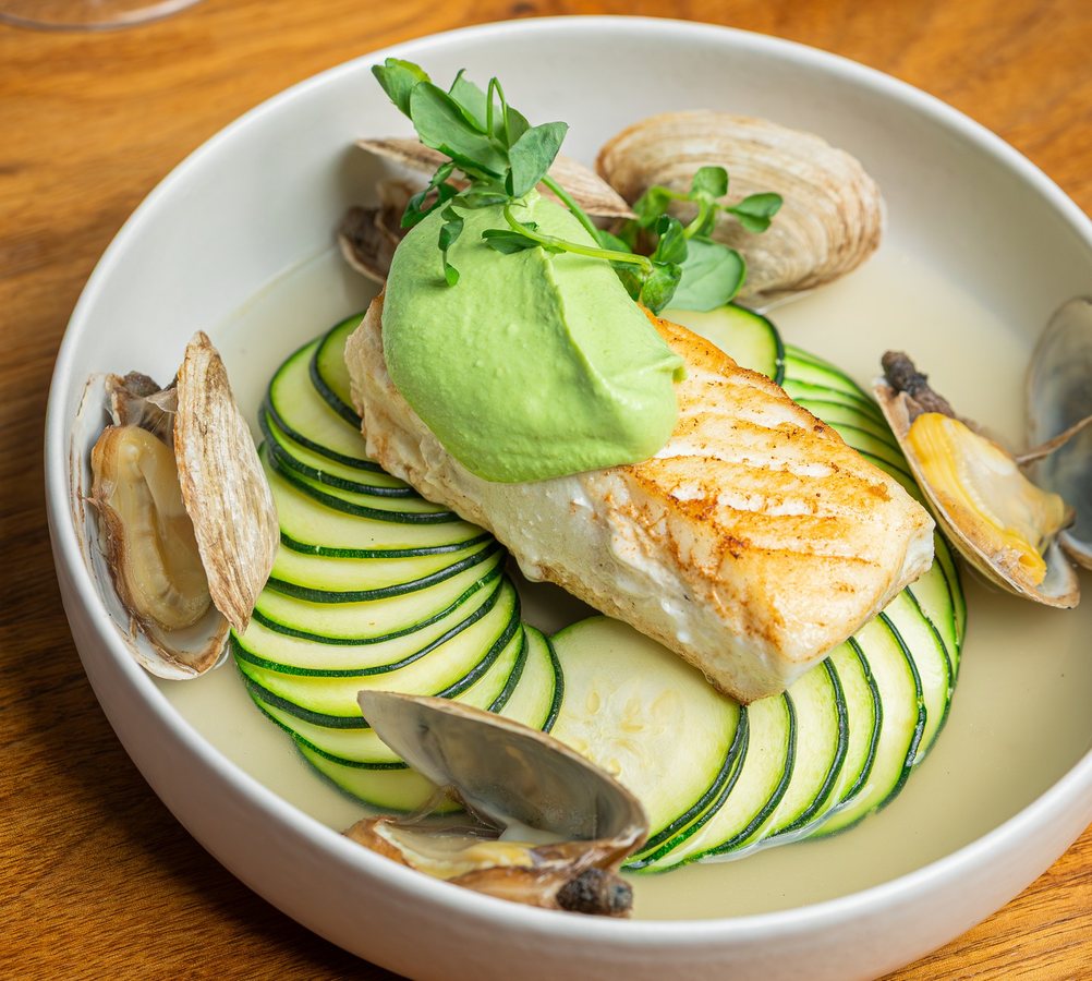 Fish with courgette and clams, from The Sunroom menu
